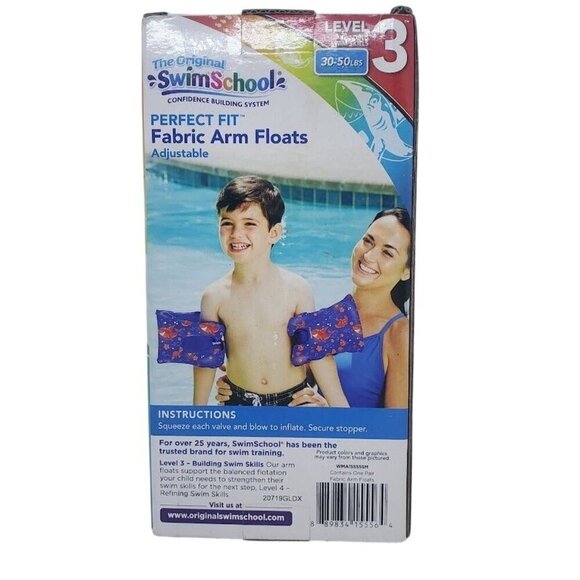 The Original SwimSchool Fabric Arm Floats Level 3 30-50 Lbs Dual Air Chambers - Picture 2 of 3
